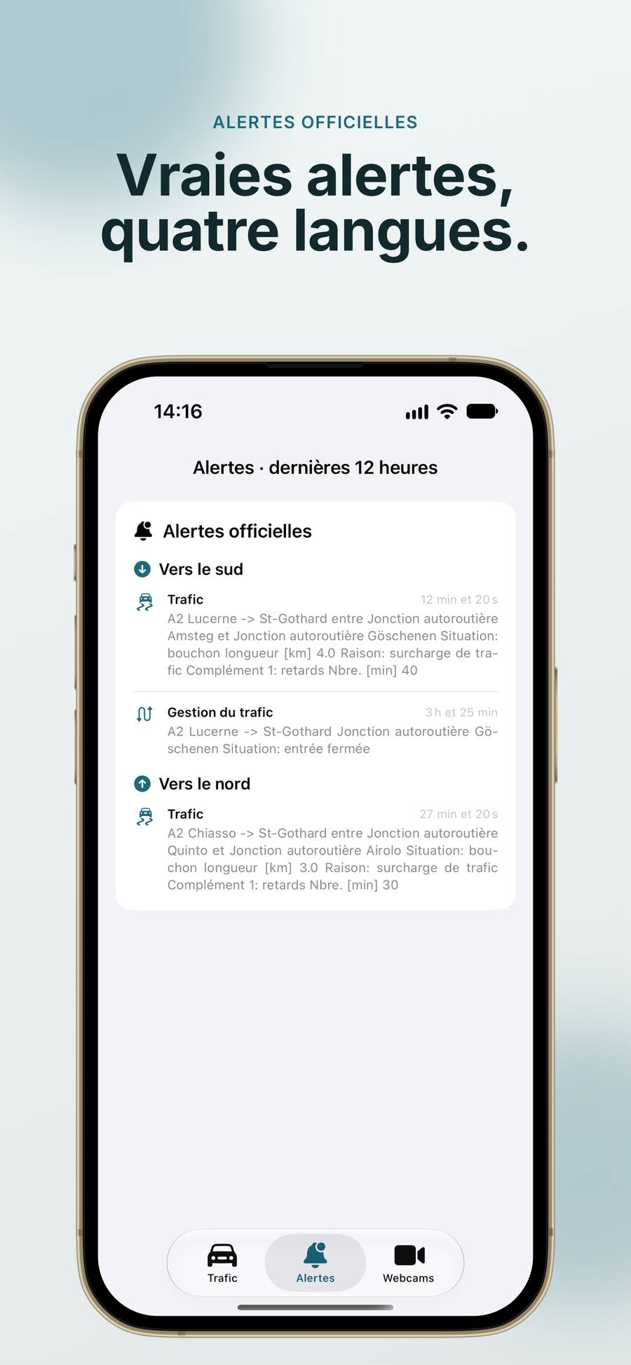Alertes officielles, en quatre langues